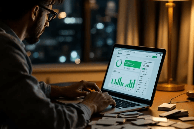 Frustrated sales representative surrounded by scattered trade show badges and lost leads