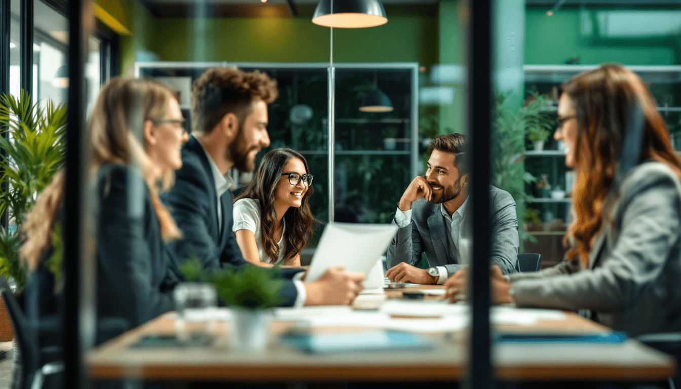 Team collaborating in a modern office environment